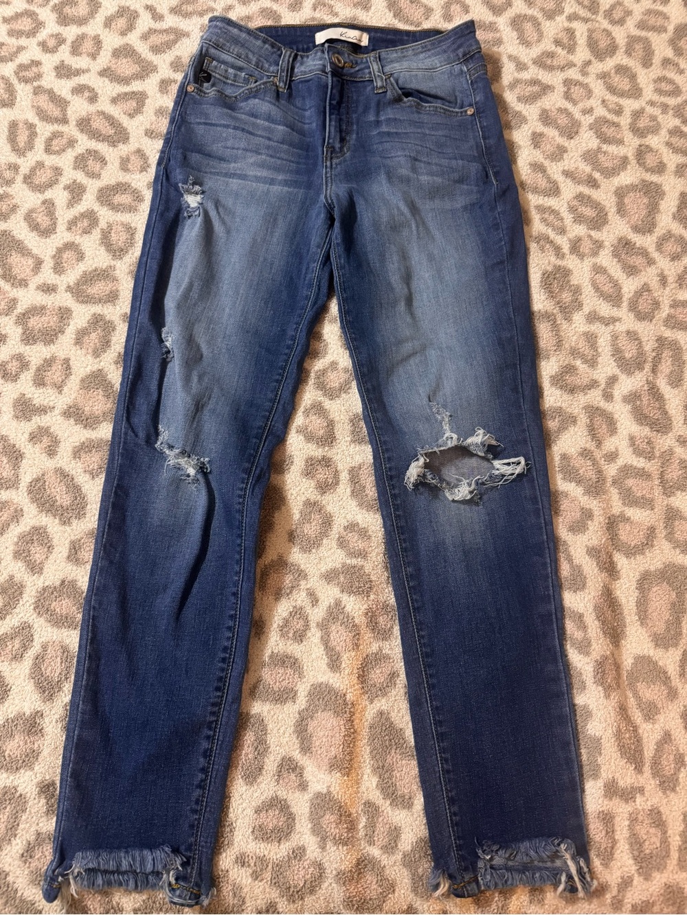 KanCan Distressed Dark Blue Skinny Jeans with Frayed Hem